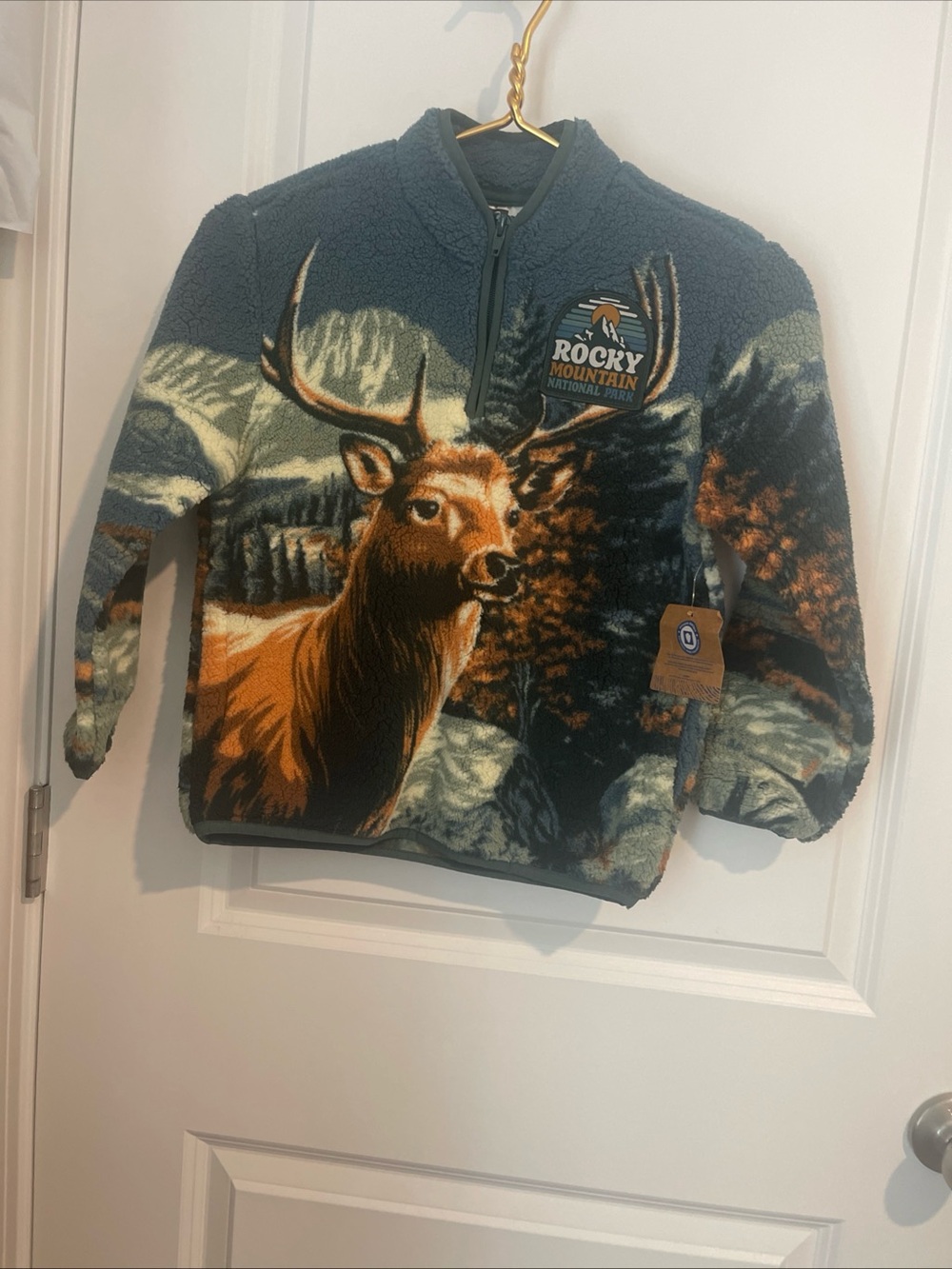 Rocky Mountain National Park kids 6/7 Mountain Deer Sherpa Pullover New